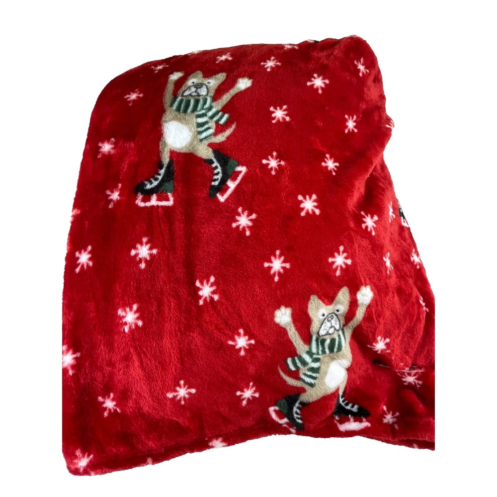 French Bulldog Dog Ultra Soft Christmas Plush Throw Blanket 50x70 Red Snowflakes